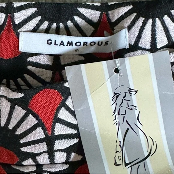 Glamorous Red/Navy Retro Jacquard Pleated A-Line Knee Length Skirt, NWT, Size M - Picture 3 of 7